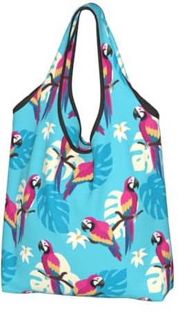 Buewutiry - Sacchetti grandi da donna (2 pezzi, leggeri, colorati, Ara, monstera, riutilizzabili, sacchetti di generi alimentari, sacchetti di stoffa, per lavoro, spiaggia, viaggi