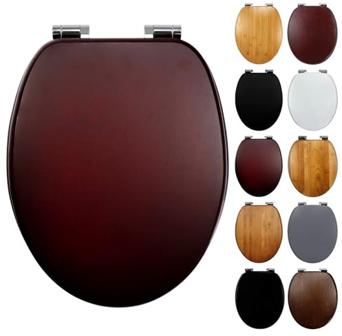 Fanmitrk Natural Solid Wood Toilet Seat- Toilet Seat Bamboo, Soft Close with Metal Hinges,Easy to Install Easy to Clean (Bamboo)