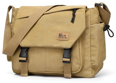 Ibalulu Bolso Bandolera para Hombre, Resistente Bolso Mensajero de Lona con múltiples Bolsillos y Correa Ajustable, Bolso de Trabajo Unisex, Bandolera Vintage Estilo Hobo Bag (Caqui)
