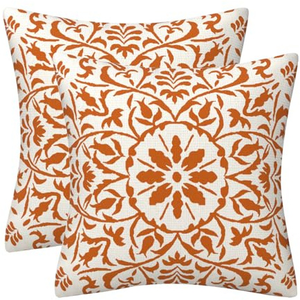 GAAFOSIPH Orange Set of 2 Cushion Covers 40cm x 40cm Bohe Flower Modern Double Sided Printed Square Linen Decor 16 x 16 inches Cushions Cases Home Garden Decorations Pillow Cover for Sofa Bed Outdoor
