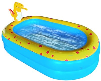 Inflatable Pool with Sprinkler | Cute Dinosaur Design Kid Pool | Play Center, Outside Water Activities for Boys Girls