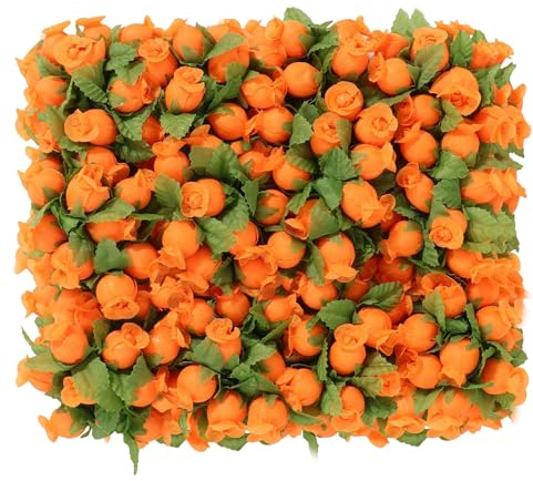 MWOOT 144 Pezzi Rose Finte Arancia, Mini Fiori Artificiali, Piccolo Rose Artificiali per l'Artigianato, Teste di Rose Finti Fai Da Te per Matrimonio Bouquet Da Sposa Festa San Valentino Decorazione