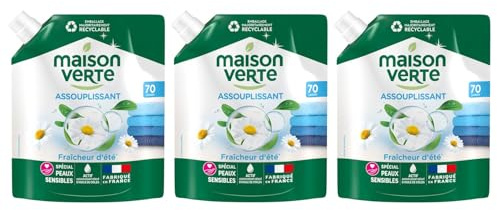 Maison Verte - Adoucissant aux huiles essentielles bio sans palme Fraicheur d'Ete 70 Lavages - Lot de 3 x 1,4 L