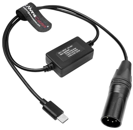 Alvin's Cables XLR 4 broches vers Type-C Câble d'alimentation pour Canon R5C pour Sony A7SIII FX3, Nikon Z5 Z9 S5, USB-C PD 5V 9V 12V 3A pour téléphones caméras sans miroir 24in
