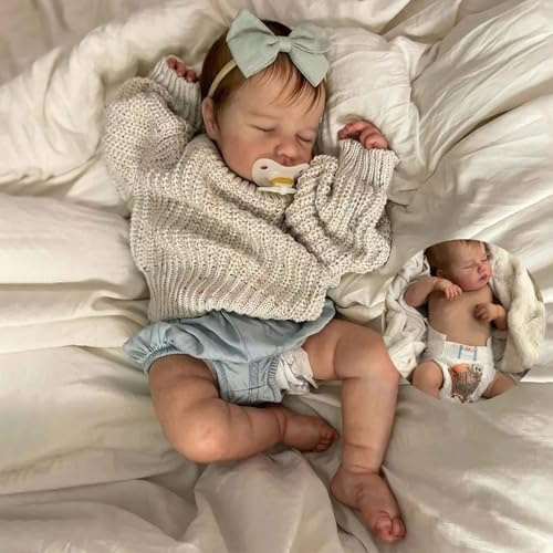 Anano Reborn Baby Vollvinyl Lebensecht-50CM Reborn Baby Mädchen Waschbar, Babypuppe Wie Echtes, Vinyl Baby Puppe