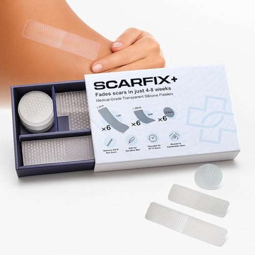 ScarFix+ Silicone Scar Tape & Silicone Scar Sheets - Medical-Grade Scar Care for Surgery, Keloids, Burns & Acne Marks | Transparent, Hypoallergenic & Latex-Free | 18 Pre-Cut Strips