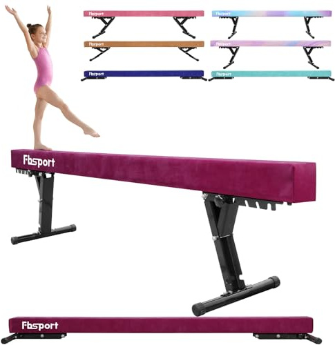FBSPORT Adjustable Gymnastic Balance Beam 244CM,5 heights Adjustable High and Low Level Floor Beam Highly Stable Gym Practice Training Equipment for Kids