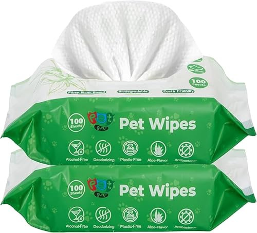 Dogs & Cats Puppies 200 Large Thick Pet Wipes Plastic Free Biodegradable Cleaning Deodorizing & Grooming Antibecterial Dog Wipes (200)