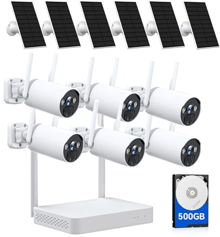 CAMCAMP überwachungskamera aussen solar Set, 4MP außenkamera kabellos, 10CH 4k NVR mit 500GB SD Karte, Kamera überwachung innen, 6-CAM KIT, WLAN 2.4&5G, sicherheitskamera außen, videoüberwachung, akku
