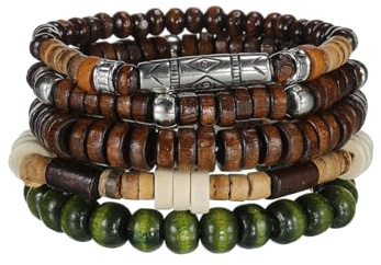 Ethlomoer Mens Beaded Bracelet Set - Wooden Bead Bracelet for Men, Elastic & Fashionable Personality - Multi Piece Mens Jewellery, Male Wrist Bracelets (set3)