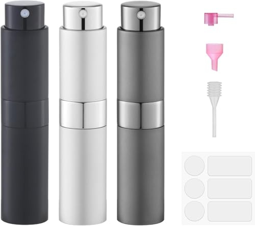 Lulupack Travel Perfume Atomiser Refillable - Mini Perfume Refill Spray Bottles for Aftershave - Small Travel Size Portable Fragrance Bottle - Empty Cologne Filler Atomiser for Man 8ml 3PCS Grey