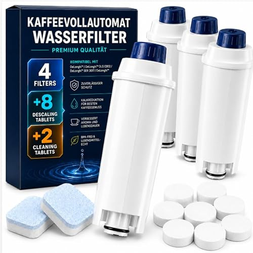 Mutital Kit Mantenimiento para Cafeteras De'Longhi | Compatible con De'Longhi ECAM, ETAM, ESAM y Dinamica. Incluye 4 filtros de agua, 2 descalcificadores y 8 tabletas.