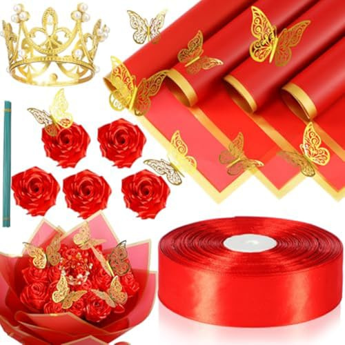 Iyalezirk Konstgjorda rosbuketter presentpapper blombukett presentpapper blommor presentpapper