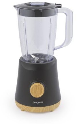 Progress Skara Jug Blender 1.5L, 500W, 2 Speed With Pulse | Stainless Steel Blades, Detachable Jug For Easy Cleaning, Black Finish, Wooden Accents, For Smoothies Juices Sauces Dips