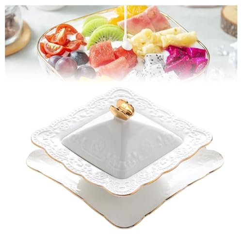 Zuppiera in ceramica con coperchio, resistente al calore, per feste in casa, design elegante con bordo dorato