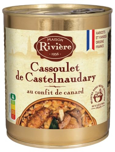 MAISON RIVIÈRE - Cassoulet de Castelnaudary au Confit de Canard - Recette Traditionnelle - Plat Cuisiné - Mijoté aux Légumes Frais - Origine France - la boîte de 840g - Le Lot De 3