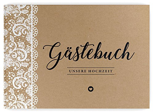 DeinWeddingshop Gästebuch Hochzeit Vintage ohne Fragen, 104 weiße Seiten, Hochzeitsgästebuch Hochzeitsalbum Hochzeitsbuch Hochzeitsgeschenk, Hardcover DIN-A4, braun, weiß, Kraftpapier