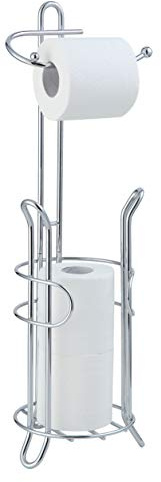 SunnyPoint Freestanding Toilet Paper Holder with Storage – Holds 3 Spare Rolls, Heavy-Duty Steel, Chrome Finish, Easy Assembly, Space-Saving Bathroom Organizer