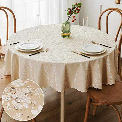 Smiry Round Table Cloth, Waterproof Heavy Duty Vinyl Tablecloths, Wipeable Washable Table Cover for Kitchen and Dining Room (Beige, 60 Round)