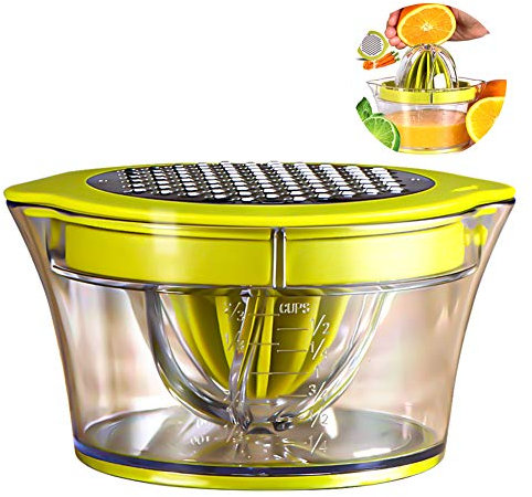 Exprimidor de cítricos manual multifunción, exprimidor 4 en 1 para naranjas, limones, cítricos, con 2 escariadores, 400 ml de medición grabada
