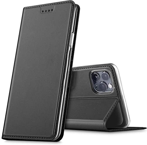 Verco Handyhülle für iPhone 13 Pro Max, Premium Handy Flip Cover für Apple iPhone 13 Pro Max Hülle [integr. Magnet] Book Case PU Leder Tasche, Schwarz