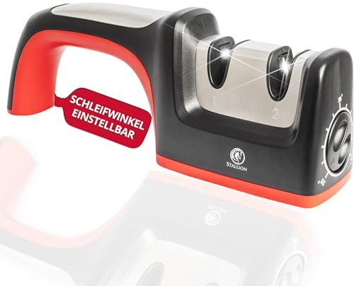 STALLION - Messerschärfer Profi mit Einstellbarem Schleifwinkel - Manueller Messerschleifer - Doppelschleifsystem mit Karbonstahl und Keramik - Knife Sharpener zum professionellen Messer Schärfen