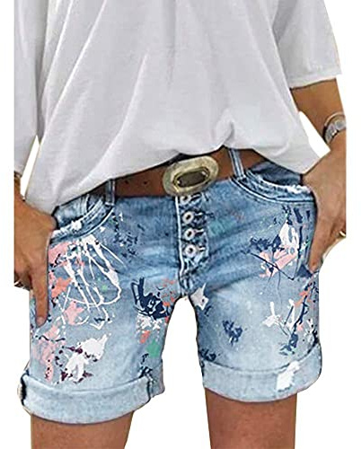 Onsoyours Femme Jeans Shorts Été Taille Haute Pantalon Court en Jean Short de Plage Vintage Déchiré Shorts en Jean Imprimé Bermudas