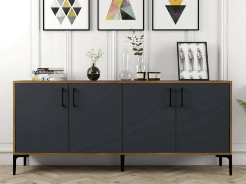 Dmora - Buffet Orionis, Buffet du Salon, Commode de Salon, Garde-Manger de Cuisine, 180x35h78 cm, Noyer et Anthracite
