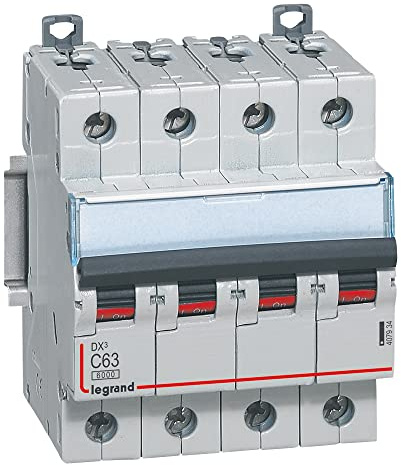 Legrand 407934E, Interruttore automatico magnetico termico, 4P, 63A, Curva C, 10kA, 4 moduli, DX3