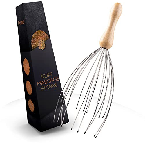 Postavo [ORIGINAL] Kopfmassage Spinne - Kopfmassagegerät mit 20 Fingern - Für perfekte Entspannung & eine bessere Durchblutung - Kopfhaut Massagebürste mit ergonomischen Griff aus Holz