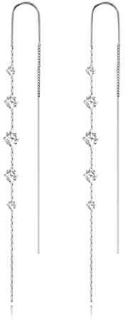 Threader Earrings for Women 925 Sterling Silver Plated Cubic Zirconia Long Dangle Drop Earrings for Prom Jewelry