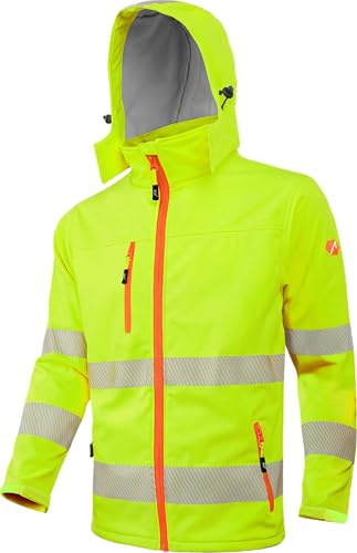 ACE Neon Lite Varseljacka - varningsjacka i softshell med reflexer och avtagbar huva - EN ISO 20471 - Gul - XL