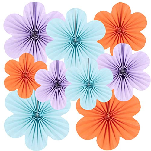 SUNBEAUTY 9 Stück Papier Fächer Dekoration Hanging Girlande Blau Hellviolett Orange Blumen Papierfächer Party Deko für Hochzeit Geburtstag Tea Party Tischdeko Classroom Baby Shower Backdrop Garland