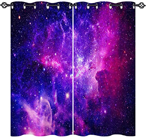 ANHOPE Weltraum Lila Rosa Galaxie Verdunklungsvorhänge mit Ösen Blickdichte Gardinen Blackout Curtain Thermo Vorhänge Kinder Jungen Mädchen Schlafzimmer Wohnzimmer Vorhang 2er Set H 138 x B 117 cm
