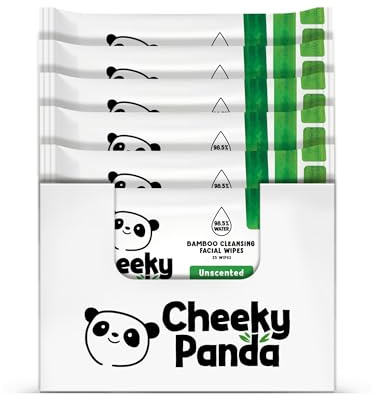 The Cheeky Panda Bamboo Face Cleanser Makeup Remover Wipes Unscented | 6 Packs of 25 | Purified Water | Plant Based & Vegan | Sustainable Alternative