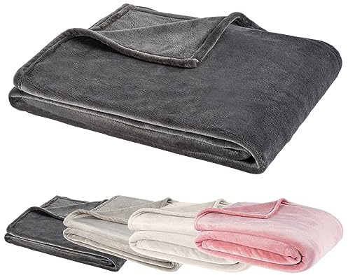 Visaggio Cashmere Touch Kuscheldecke 180x220 cm Fleecedecke Sofadecke Tagesdecke Flanell Bettüberwurf, Graphit Anthrazit