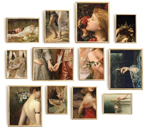 Lucky Numen Juego de 12 arte de pared renacentista, decoración gótica victoriana, decoración de pared victoriana, pinturas famosas, arte de pared impresionista, impresiones de arte clásico fino, arte