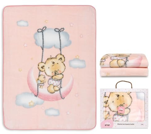 Interbaby Kinderdecke - Babydecke winter für Wiege Osito Nube rosa · 110x140 cm · Kuscheldecke flauschig weiche decke baby für kinderbet