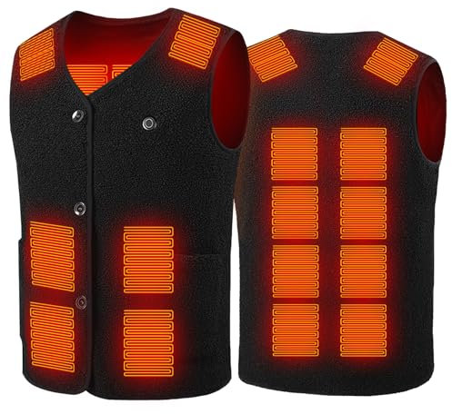 Beheizte Weste Herren Damen, Beheizbare Jacke Herren USB, Heizweste Herren Motorrad Fleece, Weste Herren mit 3 Stufen Temperatur Wärmejacke Outdoor Waschbar Leicht Winter Camping Unisex (Schwarz, XL)