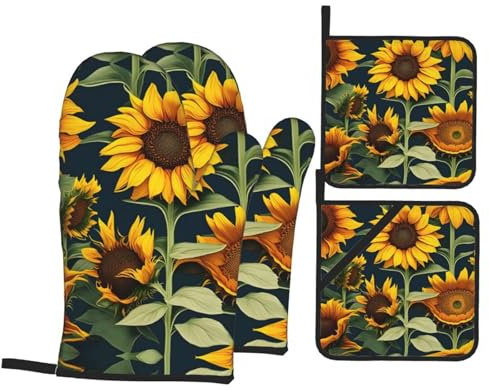 Set di guanti da forno e presine con girasole e fiori selvatici, perfetti per cucina e San Valentino, set di guanti da cucina resistenti