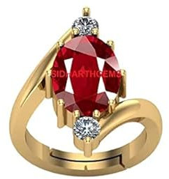 JAGDAMBA GEMS 14,25 Ratti 13,10 Karat A+ Qualität natürlicher Burma Rubin Manik unbeheizt Edelstein Gold Ring für Damen und Herren, Vergoldet, Rubin