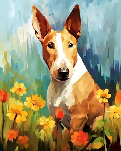ZMHZMY Malen-nach-Zahlen-Set für Erwachsene,Weihnachten,Bullterrier-Hund im Garten,Personalisiertes digitales Ölgemälde,Geschenke für die Weihnachtsfeiertage,40x50cm