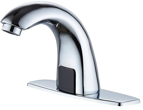 Luxice Touchless Bathroom Sink Faucet - Automatic Motion Sensor Battery Opertated with Temperature Mixing Valve for Commercial Lavatory Bathroom, Chrome