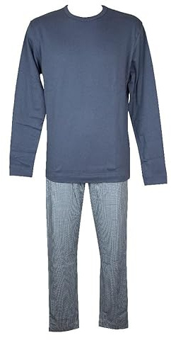 RAGNO Pigiama Uomo Interlock Caldo Cotone Invernale Manica Lunga Girocollo Articolo U838NQ, A30F Fantasia Bijou Blue, Taglia 48