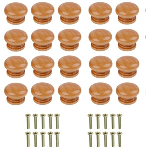 40pcs Wooden Drawer Knobs for Cupboards and Door Handles with Screws 2.8 X 2.3cm / 1.12 X 0.92 Inches for Chest of Drawers Furniture