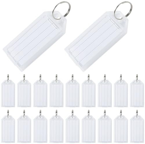 GORGECRAFT 50pz Etiquetas de Plástico Blancas para Llaves Transparentes Impermeables Rectangulares Identificadores de Identificación Contenedores Fundas de Cadena para Llaves Resistentes Etiquetas
