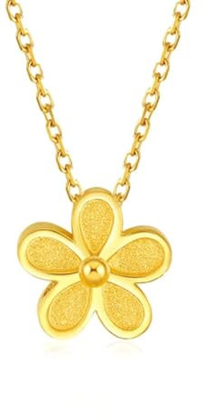 KnSam Echte Goldschmuck Halskette 24 Karat Au999 Gelbgold, Blumen Kette Anhänger, 24K Gold Damenkette 40+5cm