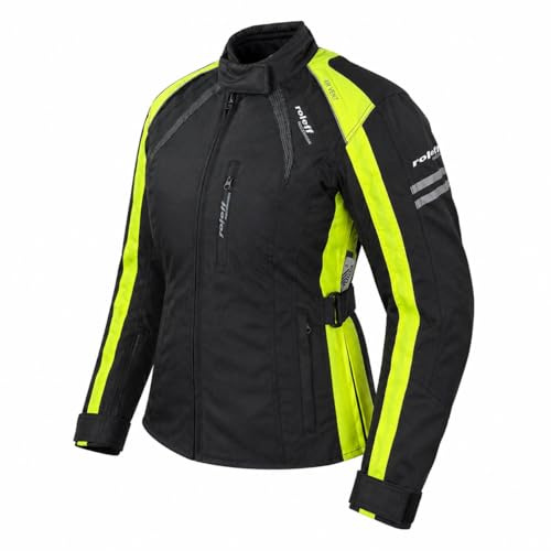 ROLEFF Damen Motorradjacke RO981 – Schwarz/Neongelb – Wasserdicht, Atmungsaktiv, Sicherheitsprotektoren – Größen XS–5XL – Ideal für Touring & Alltag.