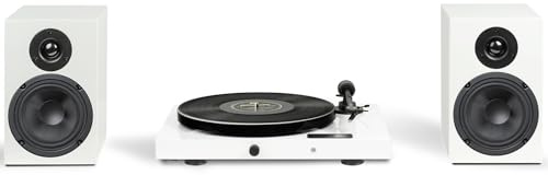 Pro-Ject Jukebox E1 + Speaker Box 5 E - Ensemble stéréo tout-en-un avec Bluetooth - Tourne-disque avec pédalier phono et haut-parleurs - Blanc