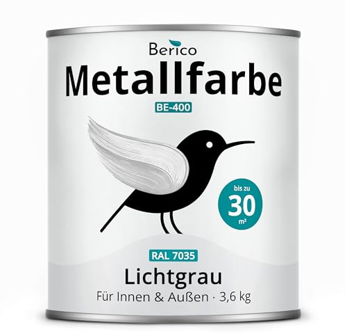 Berico Metallfarbe - Lichtgrau - 3,6 Kg - 4in1 Premium Metallschutzlack - Direkt auf Rost - Für Stahl, Zink, Aluminium, Kupfer und Eisen
